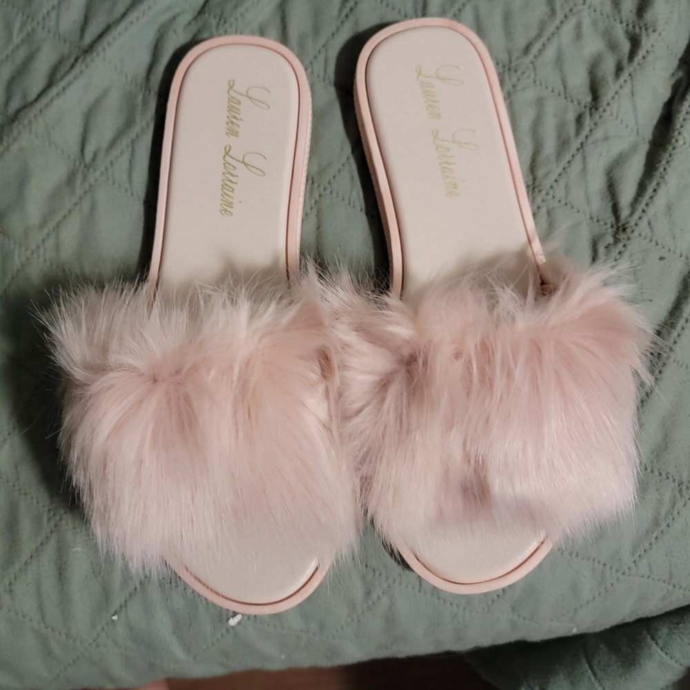 Lauren Lorraine Pink Faux Fur Slippers